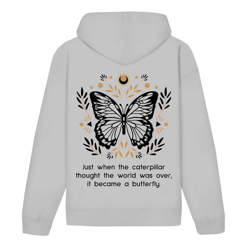 Grauer Hoodie "Butterfly" Rückseite mit Backprint