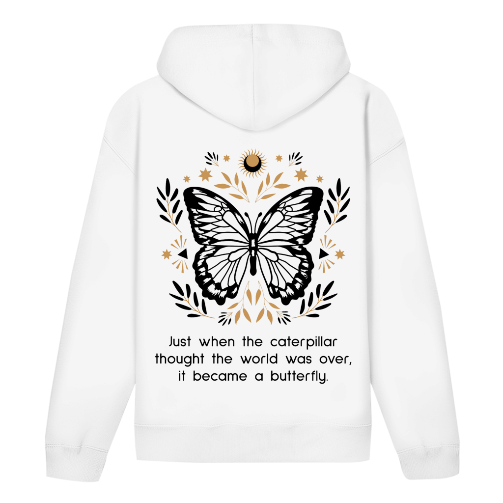 Weißer Hoodie "Butterfly" Rückseite mit Backprint